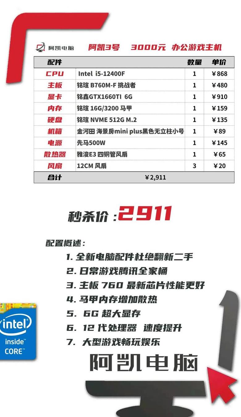 1200元组装电脑配置清单
